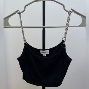 Superdown Black Camisole with Silver Chain Straps